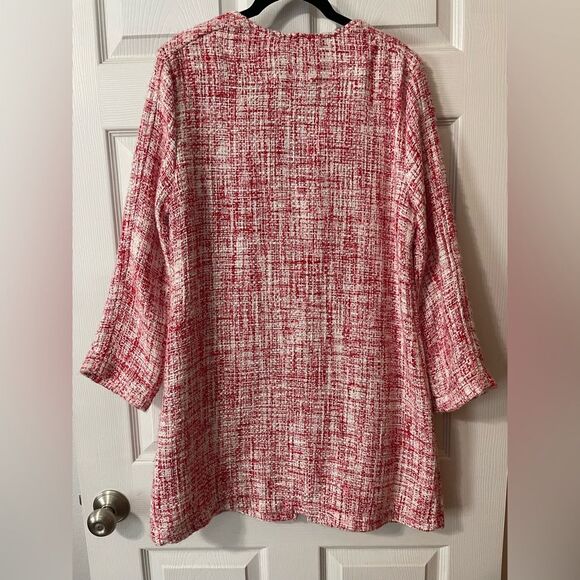 Sanctuary Women’s Size Large Red White City Long Tweed Jacket Zippered W/pockets - Picture 7 of 8